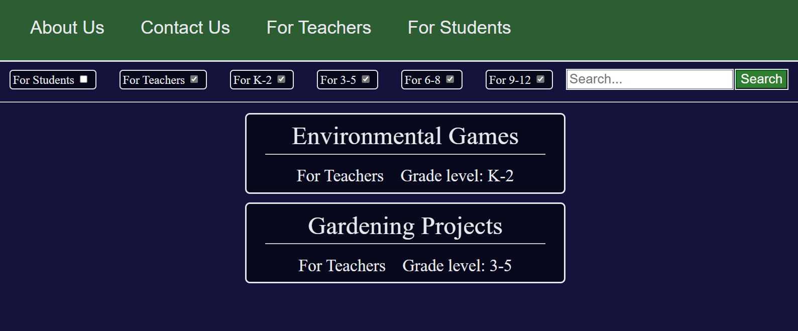 An example of the article search page