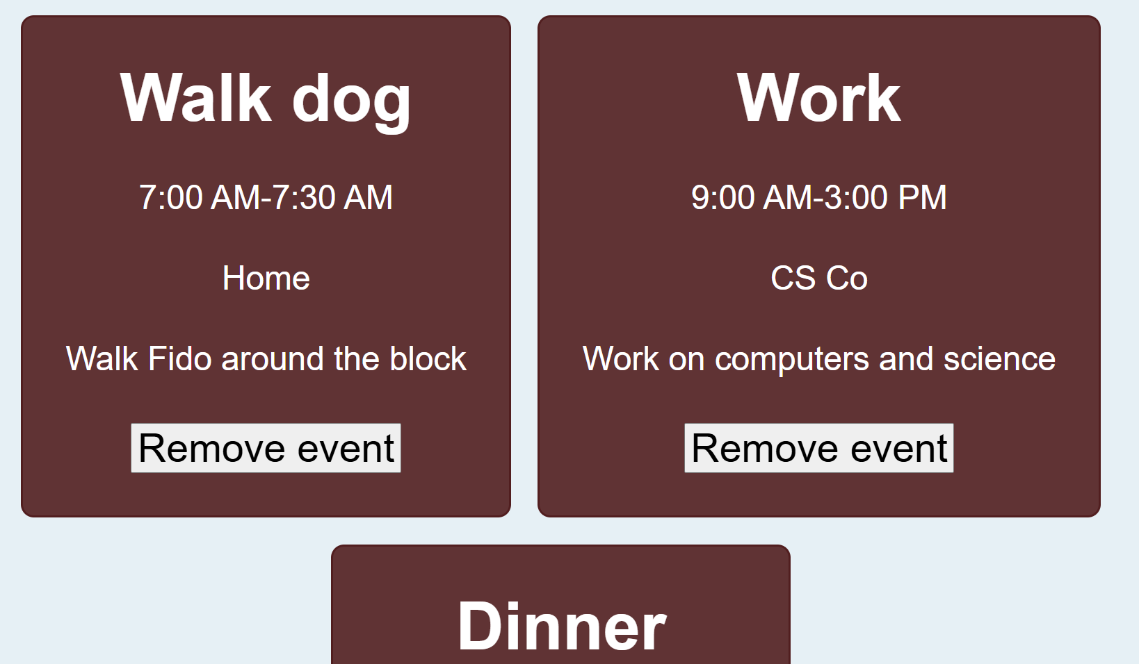 An example of a day's event view